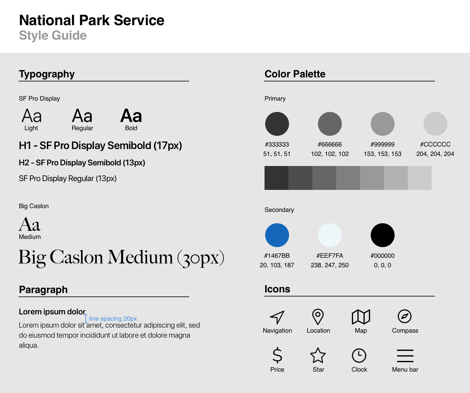 a style guide on typography, iconography, and system colors