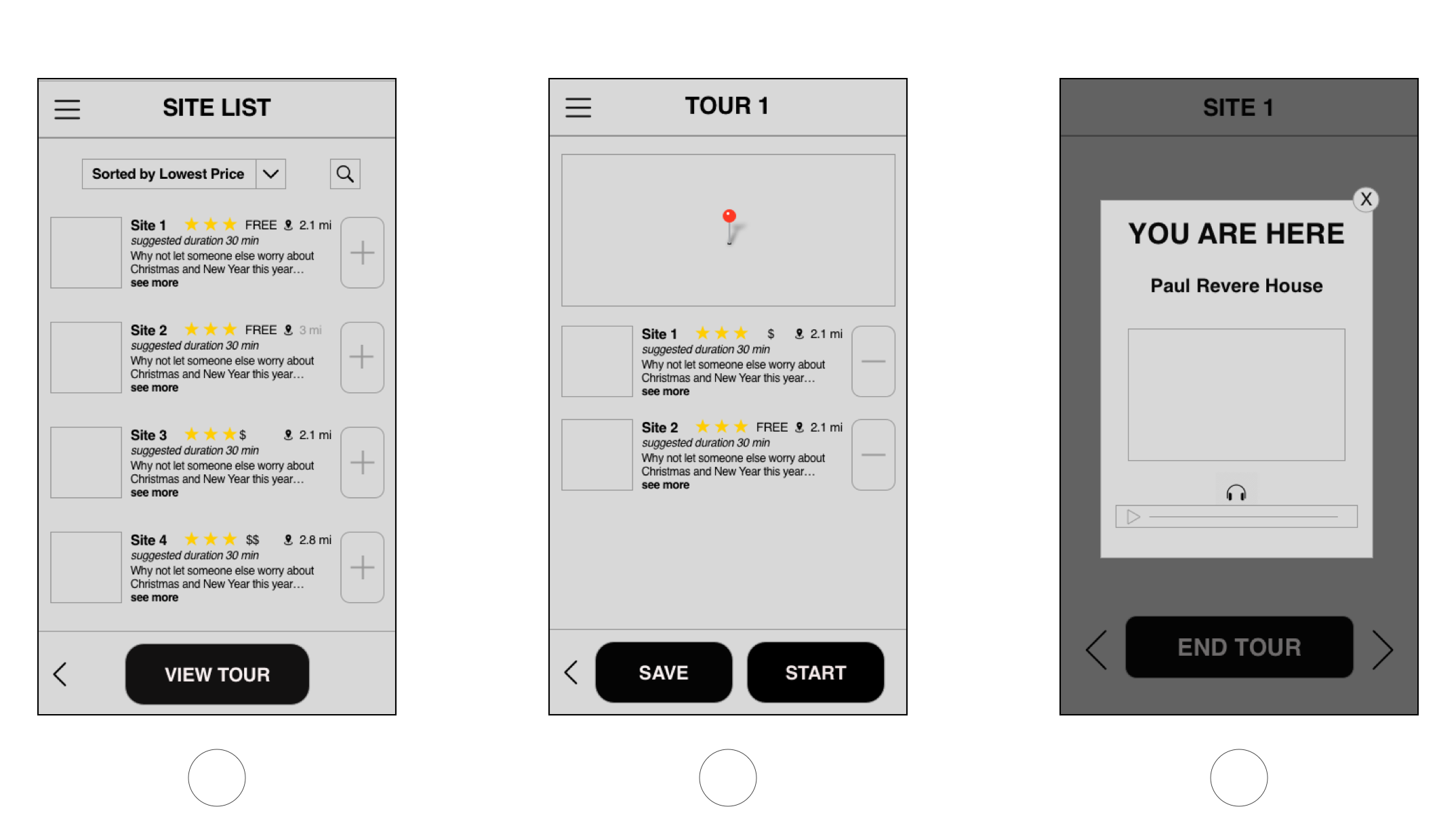 three wireframes