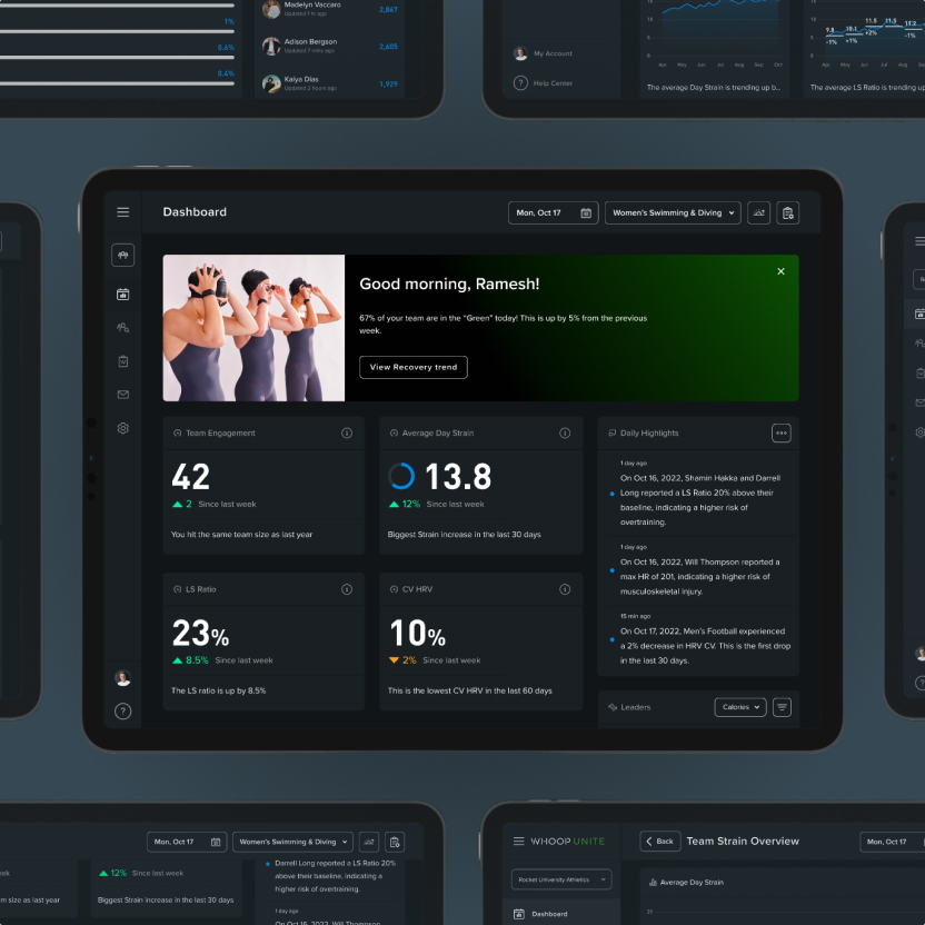 two dashboard designs shown on a Macbook Pro and an iPad